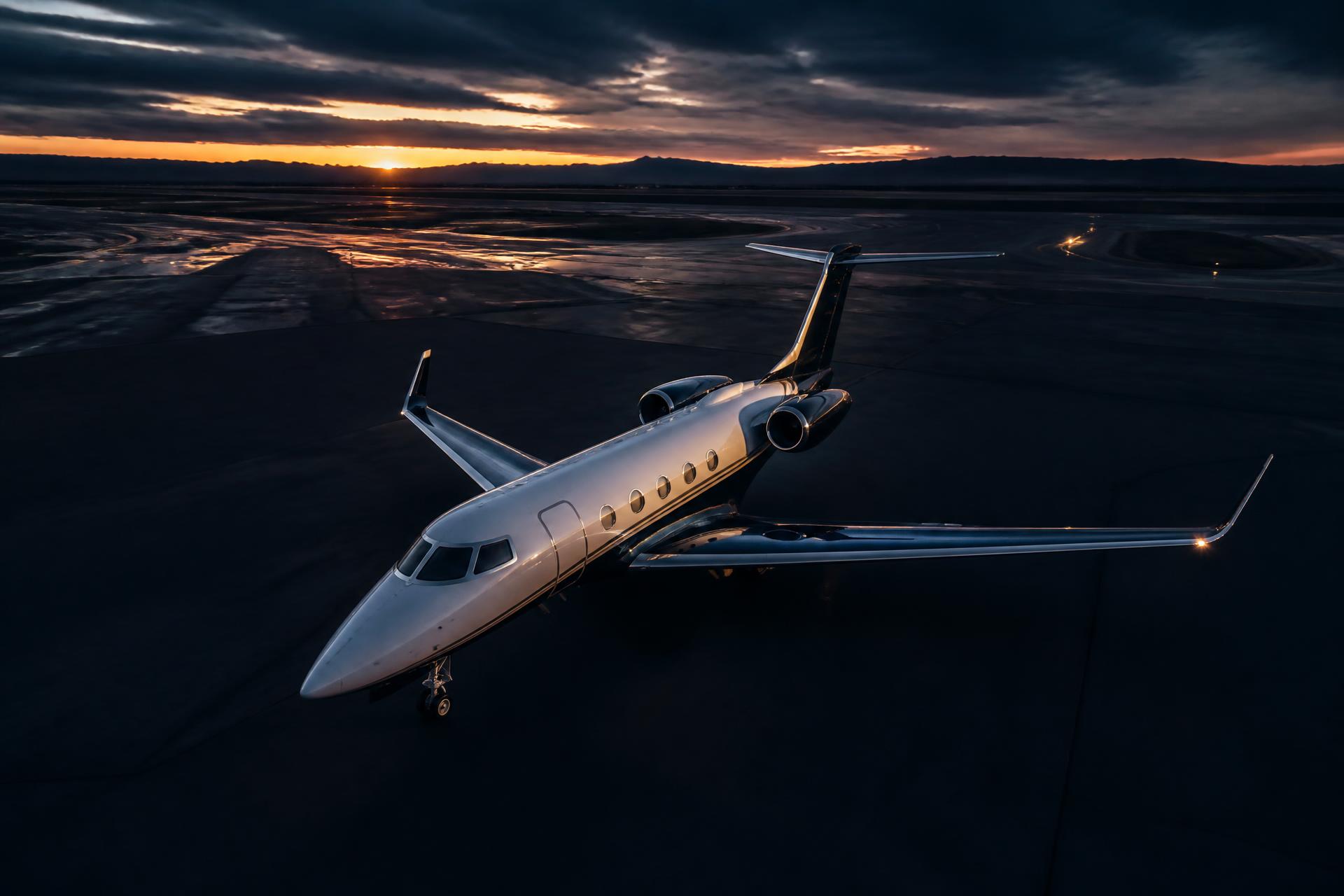 Private jet at dusk